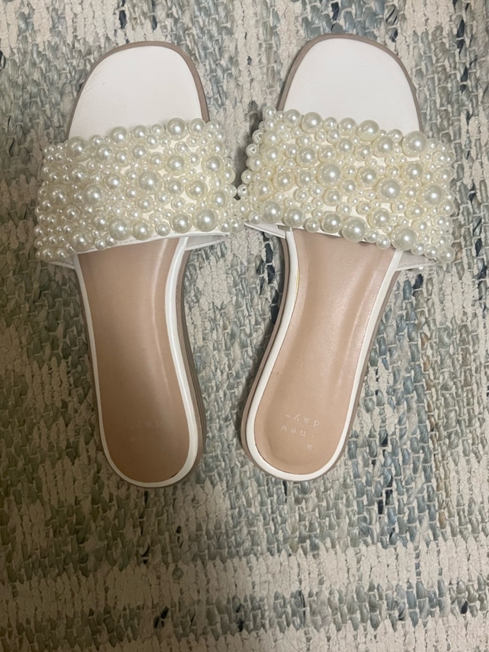 a new day White Pearl-Embellished Slide Mules